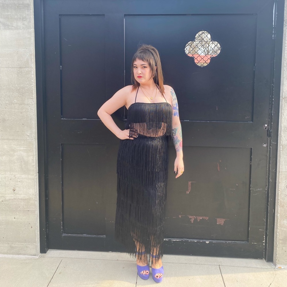 Showpo black fringe two piece stunner!
